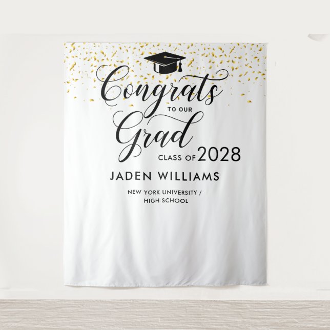 Modern Graduation Photo Booth Backdrop Tapestry (Front)