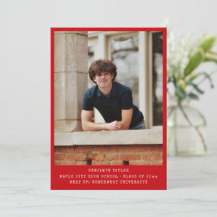 Modern Graduation Photo Class of 2026 Red White Announcement