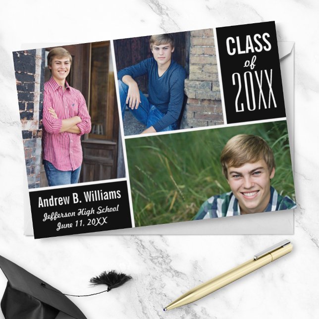 Modern Graduation Photo Collage Class of 20XX Blue Invitation (Creator Uploaded)