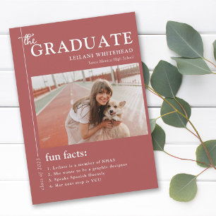 Modern Graduation Photo Feature & Fun Facts Red Announcement