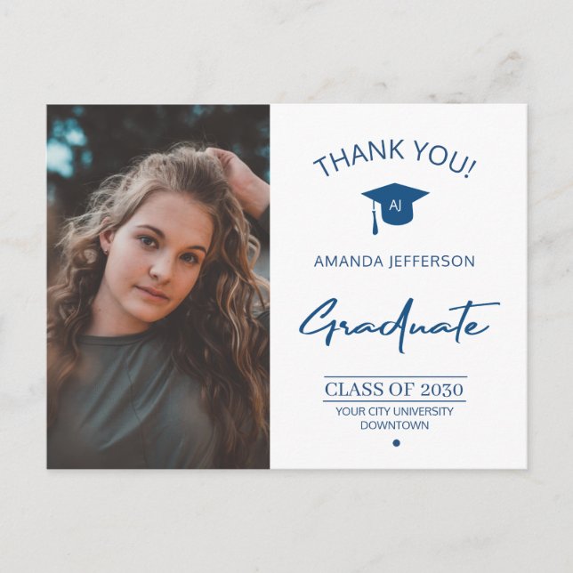 Modern graduation photo graduate thank you postcard (Front)