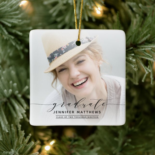 Modern Graduation Photo Keepsake Ceramic Ornament (Tree)