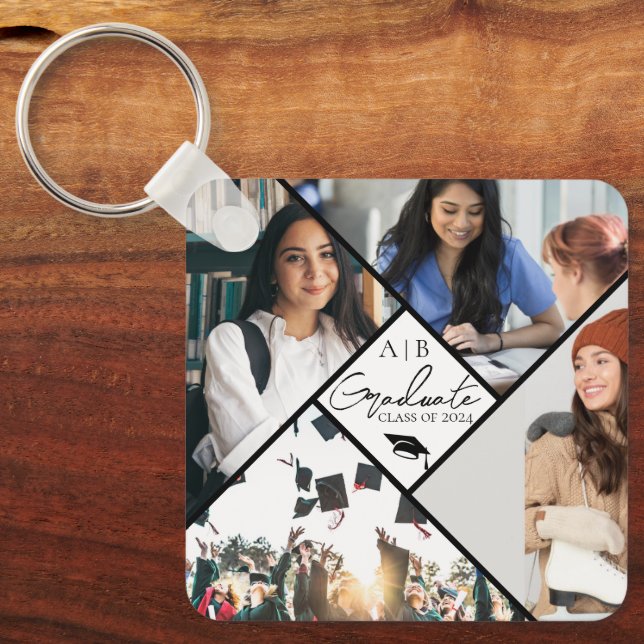Modern Graduation Photo Keepsake Keychain (Front)