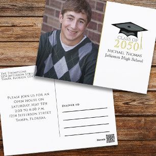 Modern Graduation Photo Minimalist Black and Gold Postcard