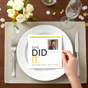 Modern Graduation Photo Napkin Yellow Accent