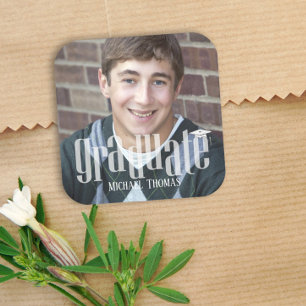 Modern Graduation Photo Party Custom Square Sticker