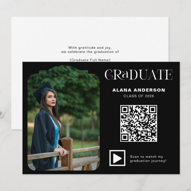Modern Graduation Photo QR Code Minimal Arch Video Announcement (Front/Back)