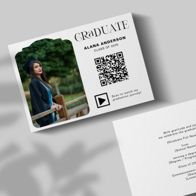 Modern Graduation Photo QR Code Minimal Arch Video Announcement (Creator Uploaded)
