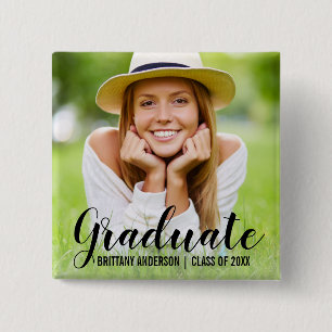 Modern Graduation Photo Script Button Blk