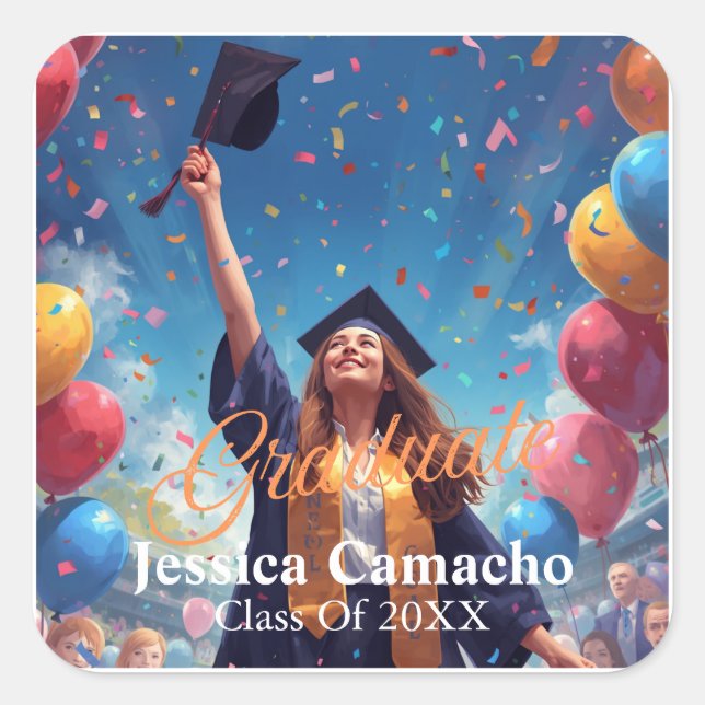 Modern Graduation Photo Sticker with Gold Script (Front)