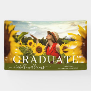 Modern Graduation Photo Sunflowers Announcement Banner