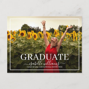 Modern Graduation Photo Sunflowers Announcement Postcard