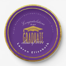 Modern Graduation Purple & Gold Paper Plate