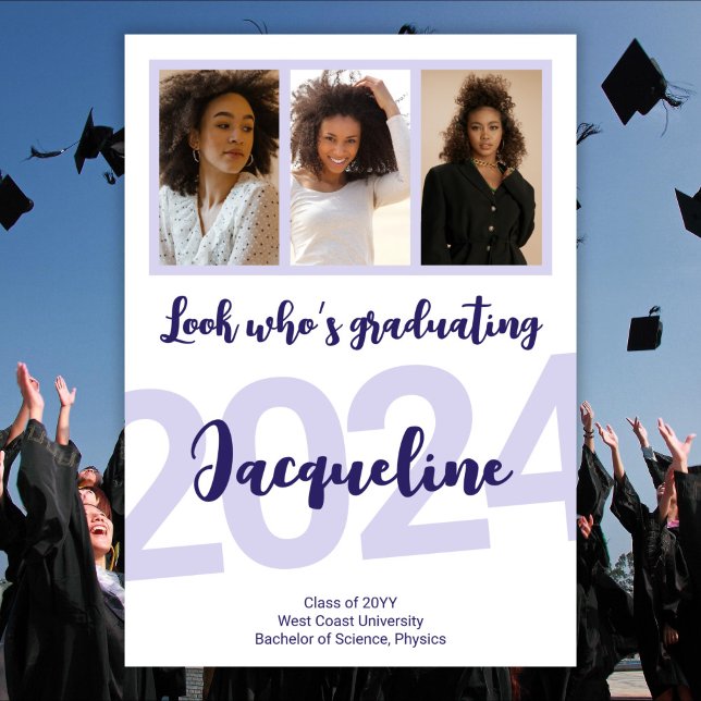Modern Graduation Purple Script Photo Collage Invitation (Creator Uploaded)