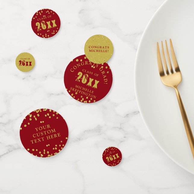 Modern Graduation Red Gold Confetti Class Year (Group)