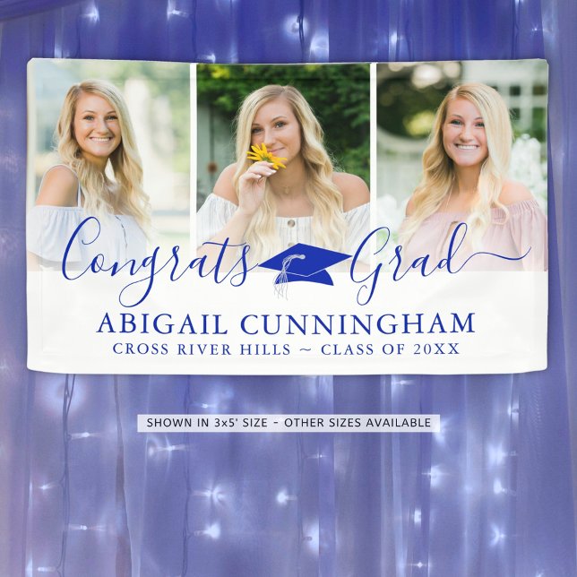 Modern Graduation Royal Blue Script 3 Photos Banner (Creator Uploaded)