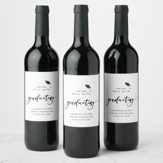 Modern Graduation Script Calligraphy Congrats Grad Wine Label (Bottles)