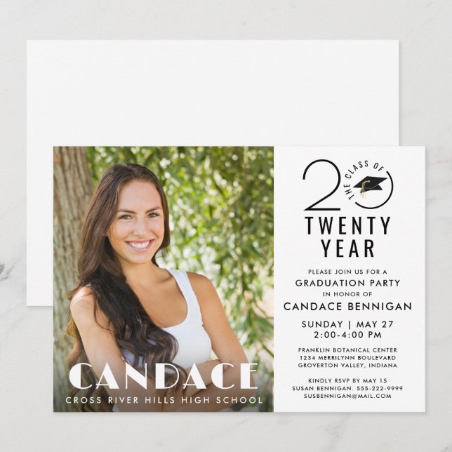 Modern Graduation Stylish Class Year Photo Invitation (Front/Back)