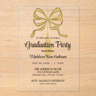 Modern Graduation Tassel and Bow Gold Acrylic Invitations