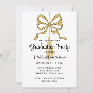 Modern Graduation Tassel and Bow Gold Invitation