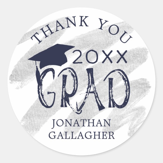 Modern Graduation Thank You Custom Colours Classic Classic Round Sticker (Front)