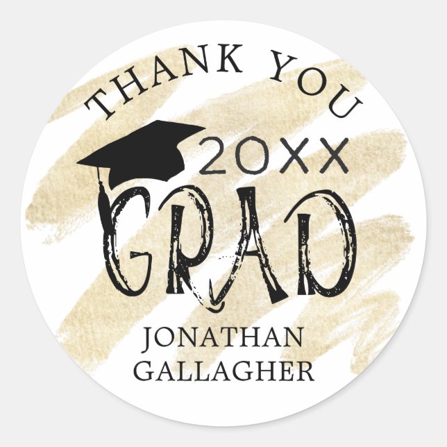 Modern Graduation Thank You Custom Colours Classic Round Sticker (Front)