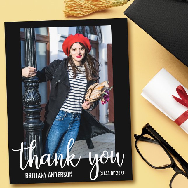 Modern Graduation Thank You Graduate Photo WB Postcard (Customize to change your personalized text size or text style.)