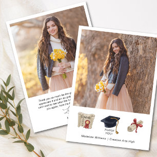 Modern Graduation Two Photo Thank You Card