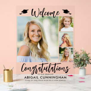 Modern Graduation Welcome 4 Photos Script Acrylic Sign