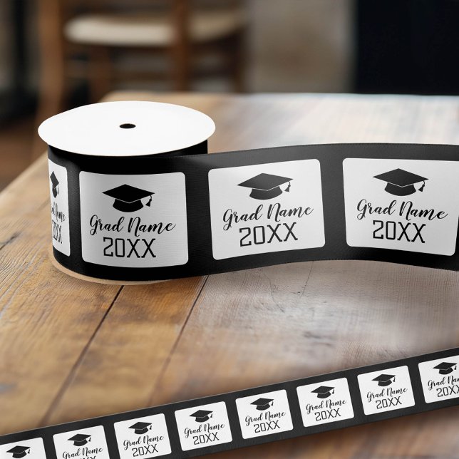 Modern Graduation with Film Strip Pattern and Name Satin Ribbon (Custom Graduation Ribbon)