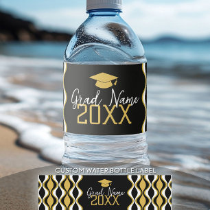 Modern Graduation with Funky Pattern and Name Water Bottle Label