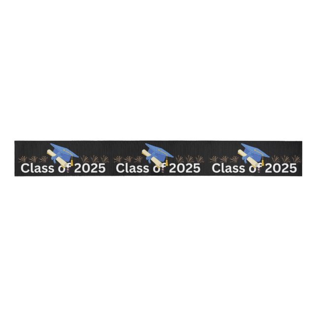 Modern Graduation with Gold Black and Name Grosgrain Ribbon (Front)