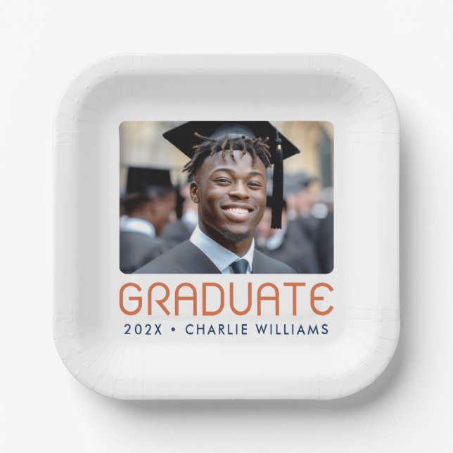 Modern graduation year photo graduate paper plate (Front)