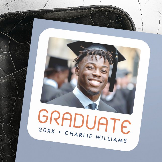 Modern graduation year photo graduate square sticker (Modern graduation year photo graduate square sticker)