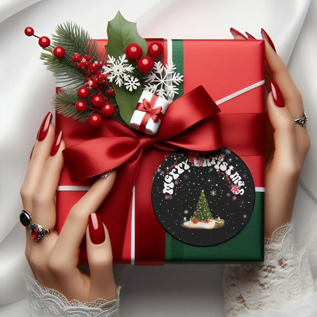 Modern Graffiti Black Merry Christmas Classic Round Sticker (Creator Uploaded)