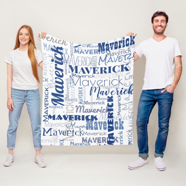 Modern Graffiti Blue White Long Names Pattern Fleece Blanket (In Situ)