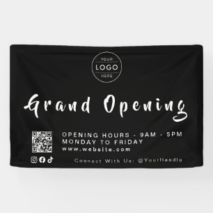 Modern Grand Opening QR Code Business Custom Logo Banner
