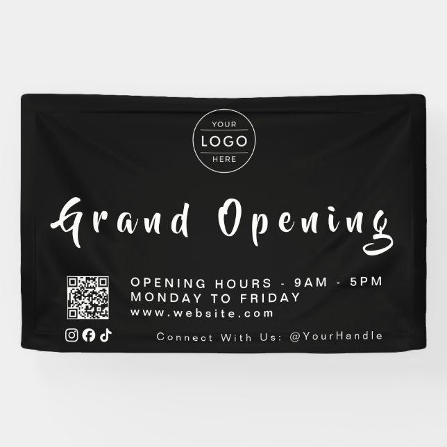 Modern Grand Opening QR Code Business Custom Logo Banner (Horizontal)