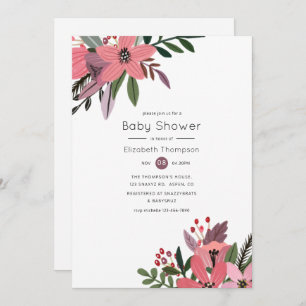 Modern Grandeur Plum and Pink Floral Baby Shower Invitation