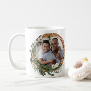 Modern grandfather script foliage wreath photo coffee mug