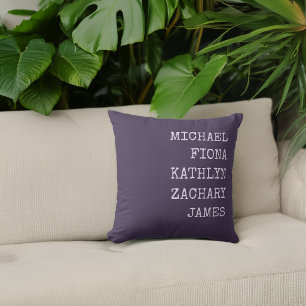 Modern Grandkids Names Purple Cushion