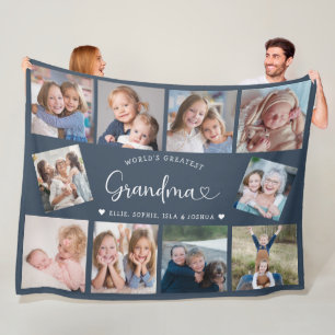 Modern Grandma 10 Photo Collage Cute Heart Fleece Blanket