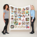 Modern GRANDMA 27 Photo Collage Personalised White Fleece Blanket<br><div class="desc">Easily create a modern, unique, photo collage keepsake blanket for a grandmother personalised with your custom text and the title GRANDMA in a modern, hand lettered type in gold against a white background with 27 rounded corner square pictures. Memorable gift for a grandma's birthday, Grandparents Day, Mother's Day or the...</div>