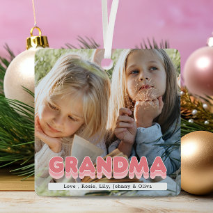 Modern Grandma 2 Photo Christmas Metal Ornament