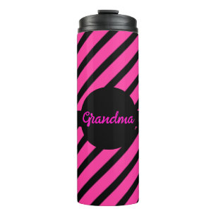 Modern Grandma Black and Pink Stripes Pattern Thermal Tumbler