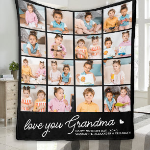 Modern Grandma Custom Love You 16 Photo Collage  Fleece Blanket