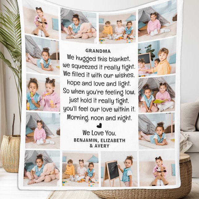 Modern Grandma Custom Multi Photo Grandparents  Fleece Blanket (Creator Uploaded)