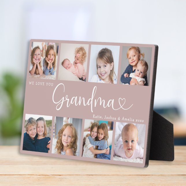 Modern Grandma Photo Collage Heart Script Plaque (Creator Uploaded)