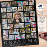 Modern GRANDMA Photo Collage Script Message Black Jigsaw Puzzle<br><div class="desc">Create a photo memory activity for GRANDMA with a custom puzzle with an editable message WE LOVE YOU in script (or substitute any message or name since the text is all editable) with 39 easy-to-upload photos. The text font styles, colour and background colour can be changed by clicking the CUSTOMIZE...</div>