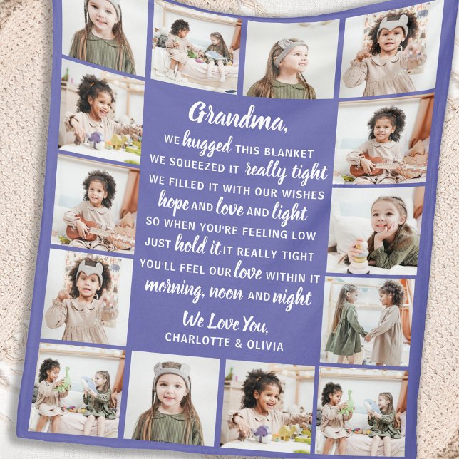 Modern Grandma Poem Grandparents Photo Collage Fleece Blanket (Creator Uploaded)